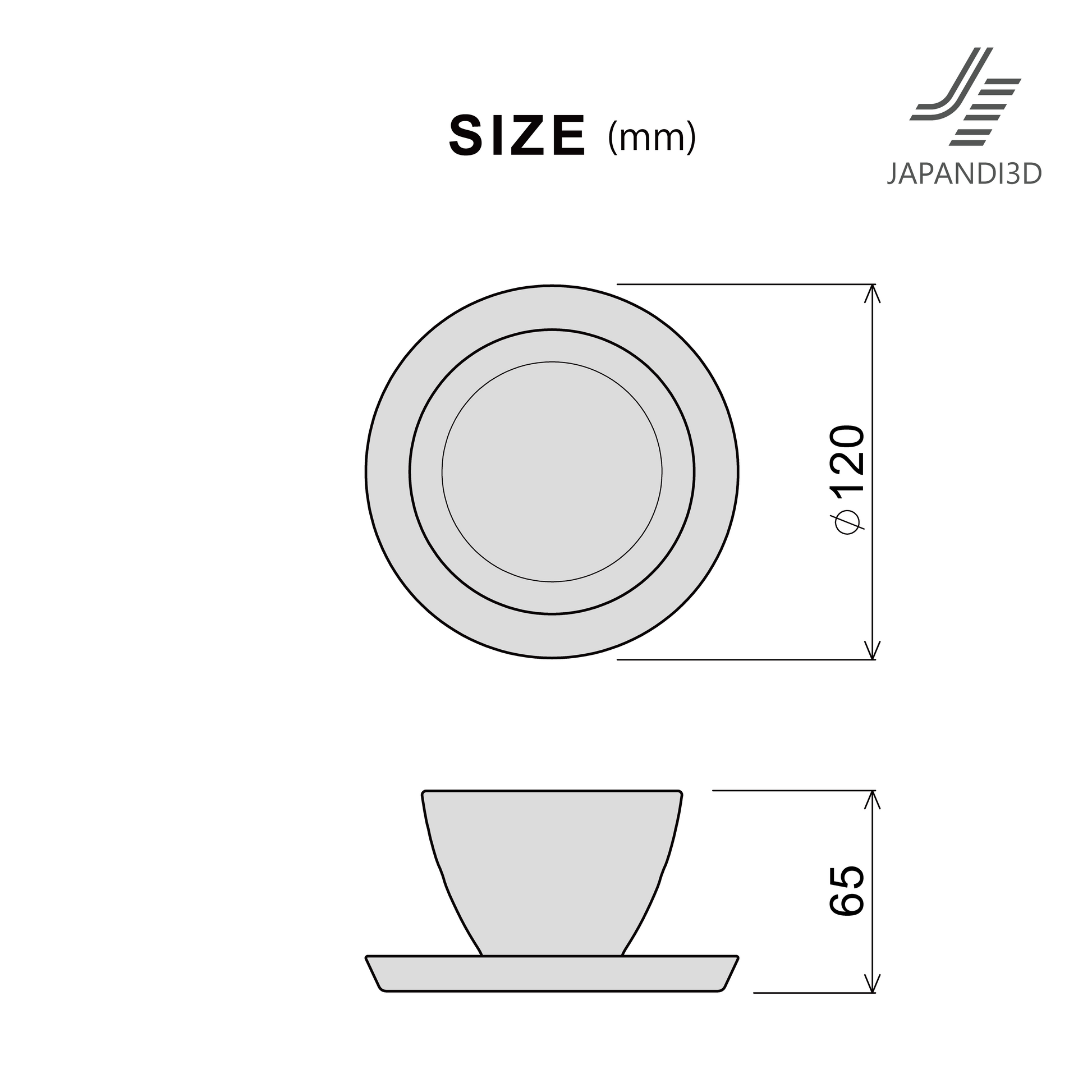 Wagashi Set dimensions chart, W130 D130 H45, 3D model FBX GLB for interior rendering