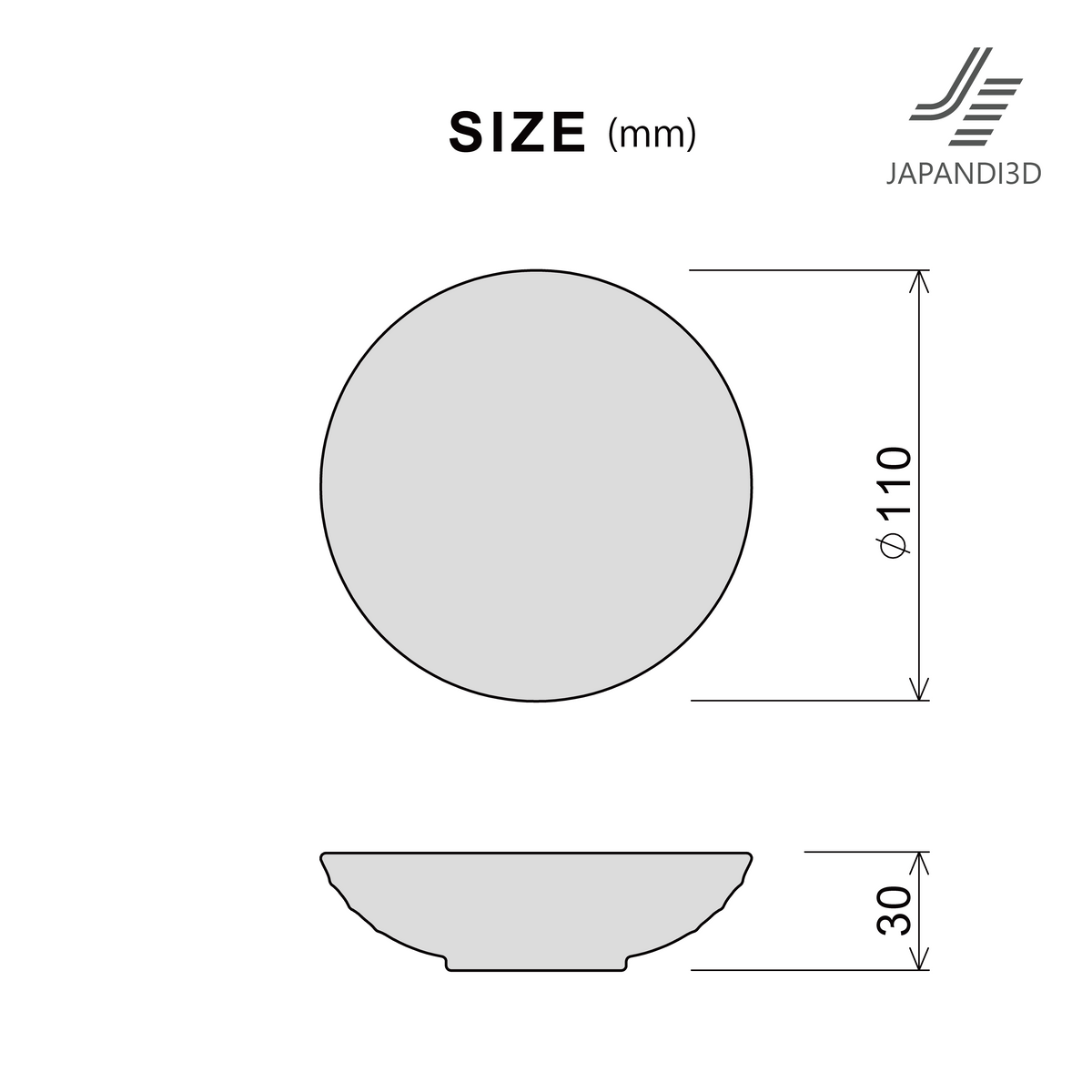 The free sample size chart for Free Download: Small Plate shows a single plate measuring Dia. 110 x H30 mm.