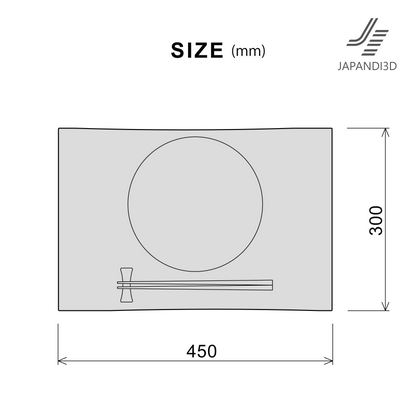 Dining Place Setting 3D model size chart - W450 x D300 mm real-world scale - FBX GLB Japandi tableware asset