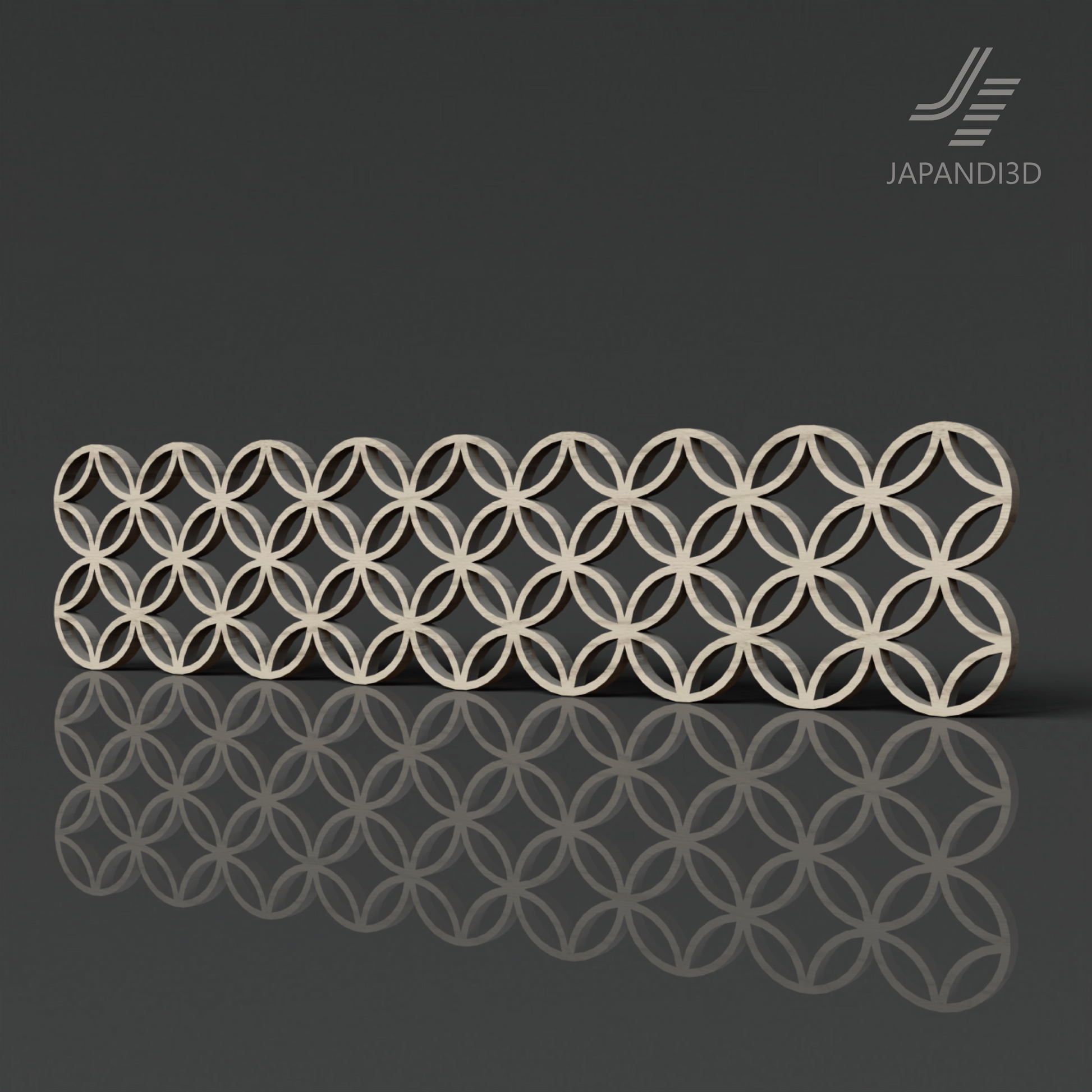 Wall Art KUMIKO Shippo 3D model, Japanese shippo pattern kumiko lattice panel, greige, FBX GLB assets for Japandi interior rendering
