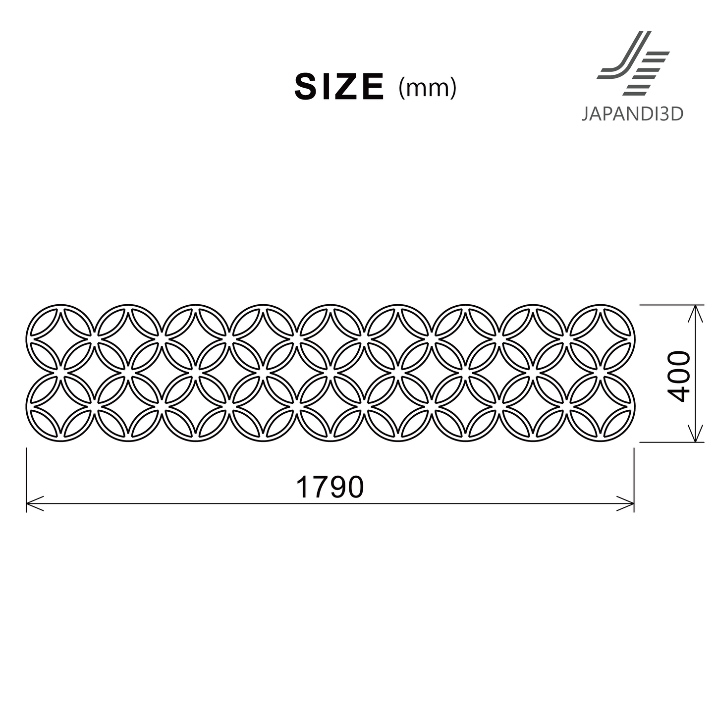 Wall Art KUMIKO Shippo dimensions chart, W1790 H400, 3D model FBX GLB for interior rendering