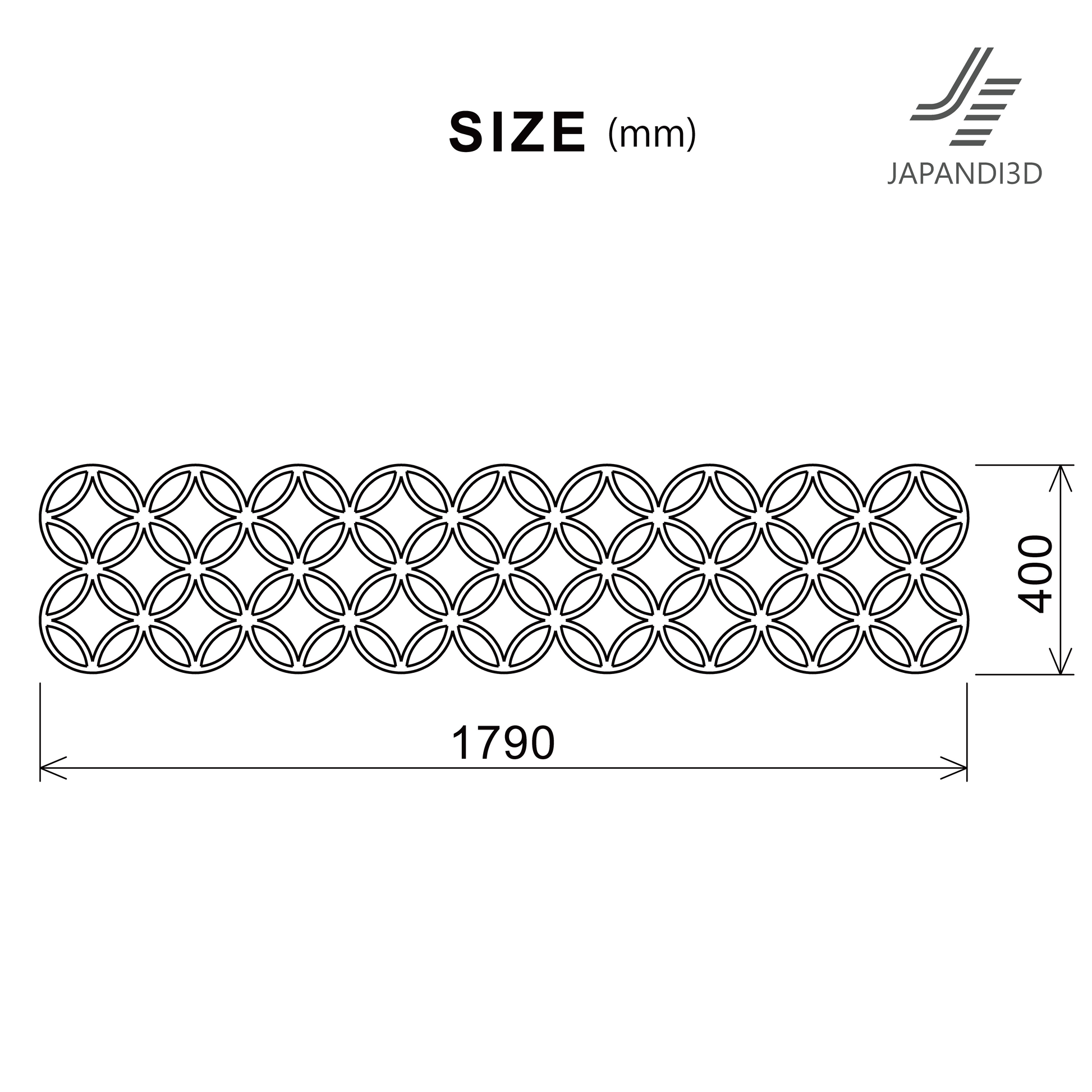 Wall Art KUMIKO Shippo dimensions chart, W1790 H400, 3D model FBX GLB for interior rendering