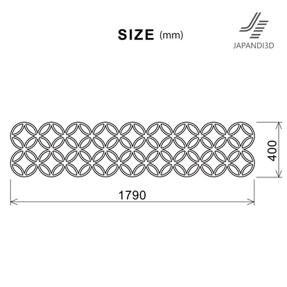 Wall Art KUMIKO Shippo dimensions chart, W1790 H400, 3D model FBX GLB for interior rendering