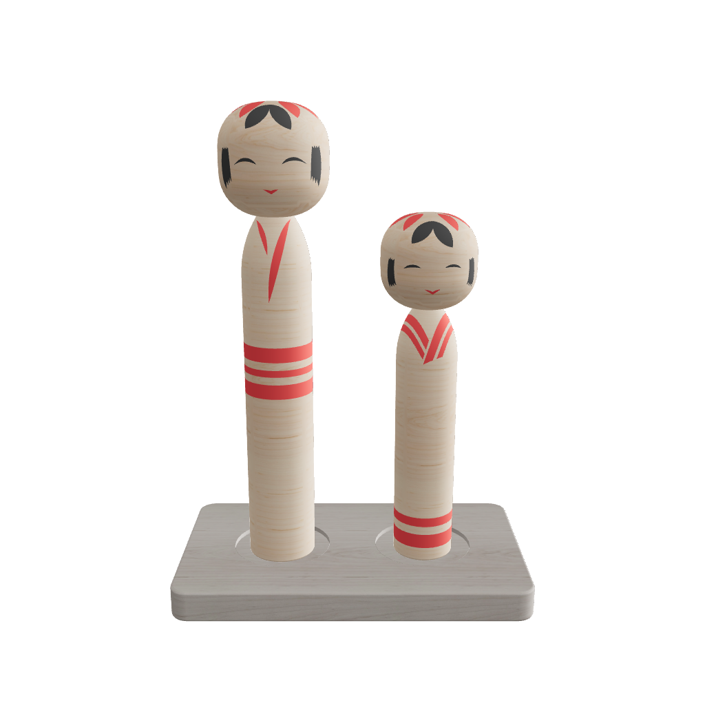 KOKESHI Dolls on Stand - 3D Model Interactive Preview - Japanese Craft Decorative Props