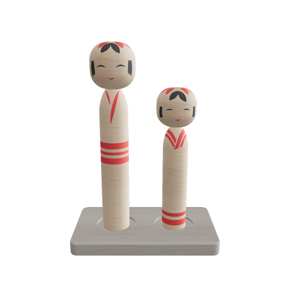 KOKESHI Dolls on Stand - 3D Model Interactive Preview - Japanese Craft Decorative Props