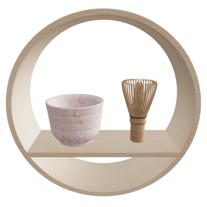 Round Wall Shelf SHIKI Tea Set φ300 D100mm Spring – pink tea bowl and chasen, Japandi wall shelf 3D model FBX GLB
