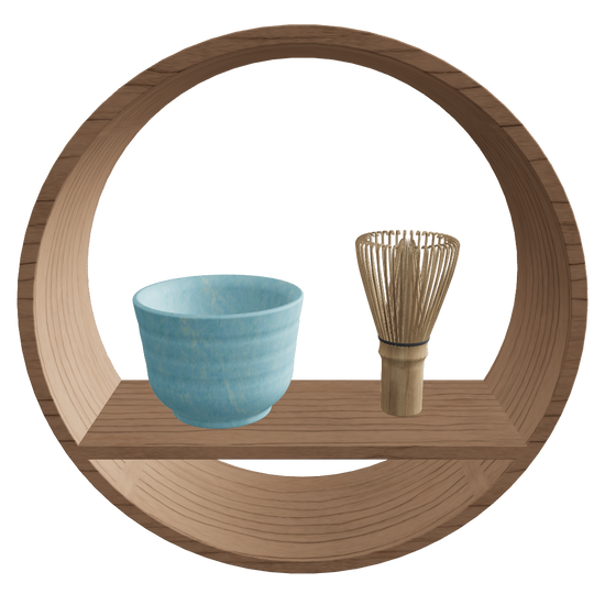Round Wall Shelf SHIKI Tea Set φ300 D100mm Summer – blue tea bowl and chasen, Japandi wall shelf 3D model FBX GLB
