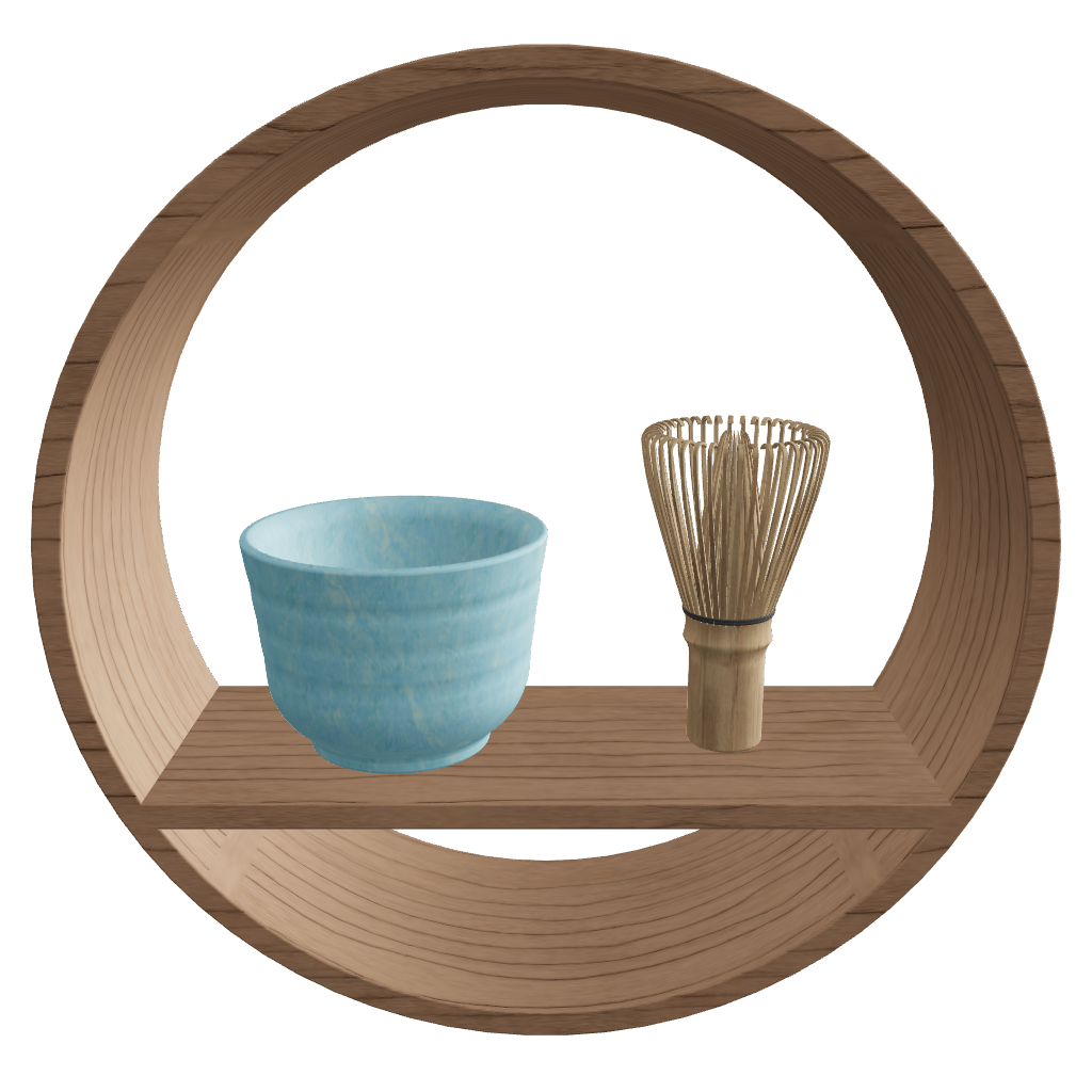 Round Wall Shelf SHIKI Tea Set φ300 D100mm Summer – blue tea bowl and chasen, Japandi wall shelf 3D model FBX GLB
