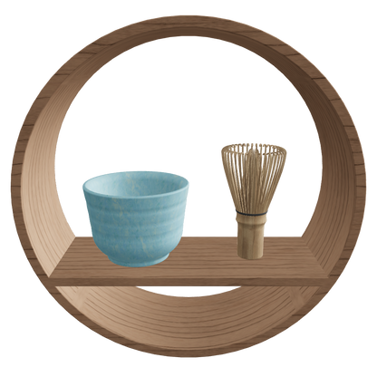 Round Wall Shelf SHIKI Tea Set φ300 D100mm Summer – blue tea bowl and chasen, Japandi wall shelf 3D model FBX GLB