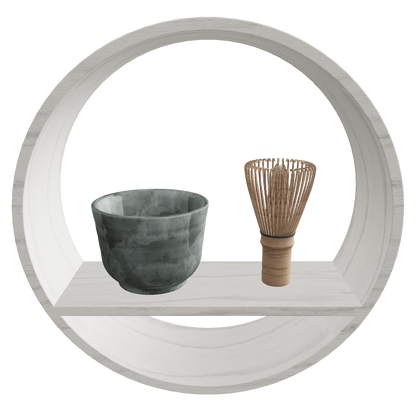 Round Wall Shelf SHIKI Tea Set φ300 D100mm Winter – gray tea bowl and chasen, Japandi wall shelf 3D model FBX GLB