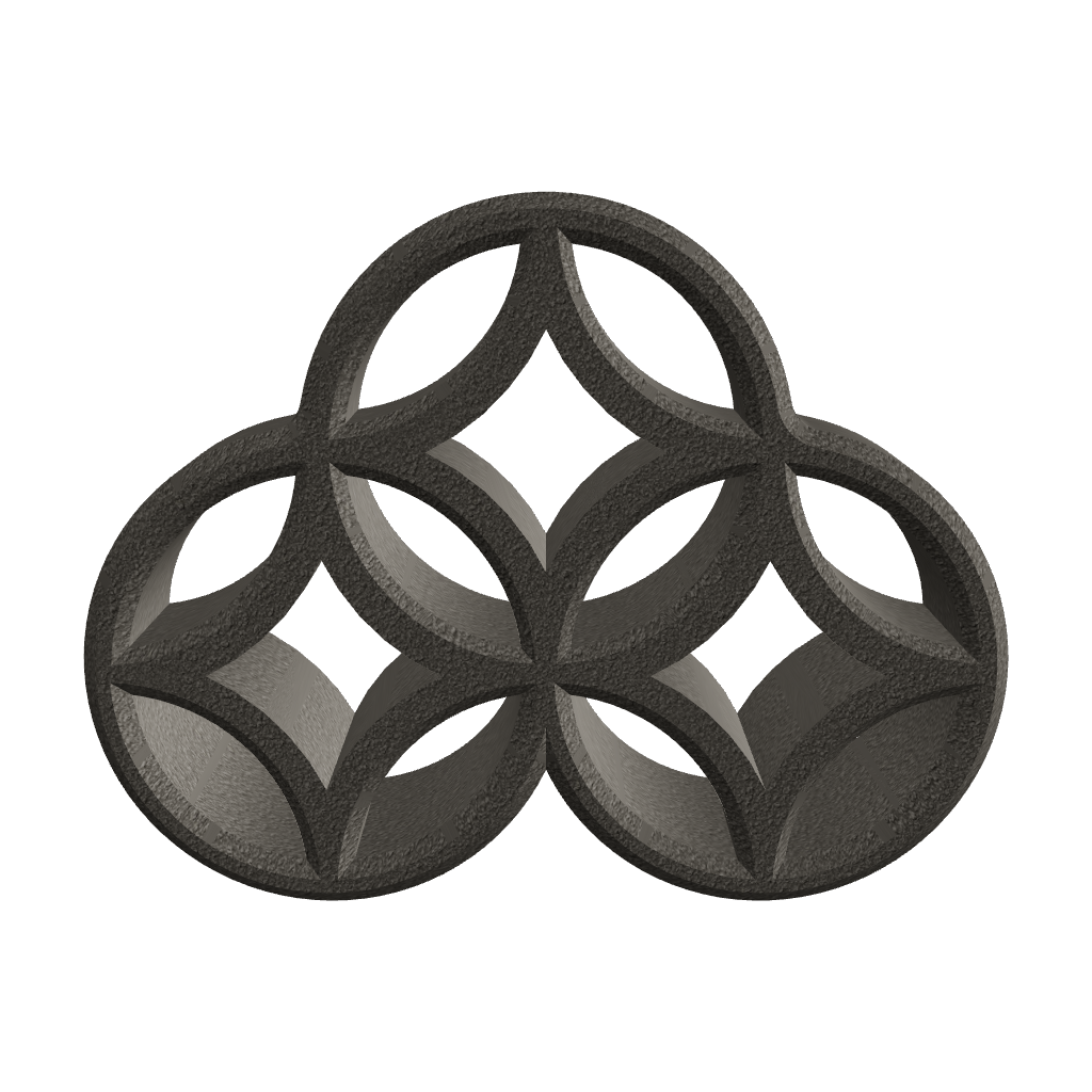 3D viewer preview of shippou decorative object, traditional Japanese seven-treasures motif, W200 H150 D50 mm