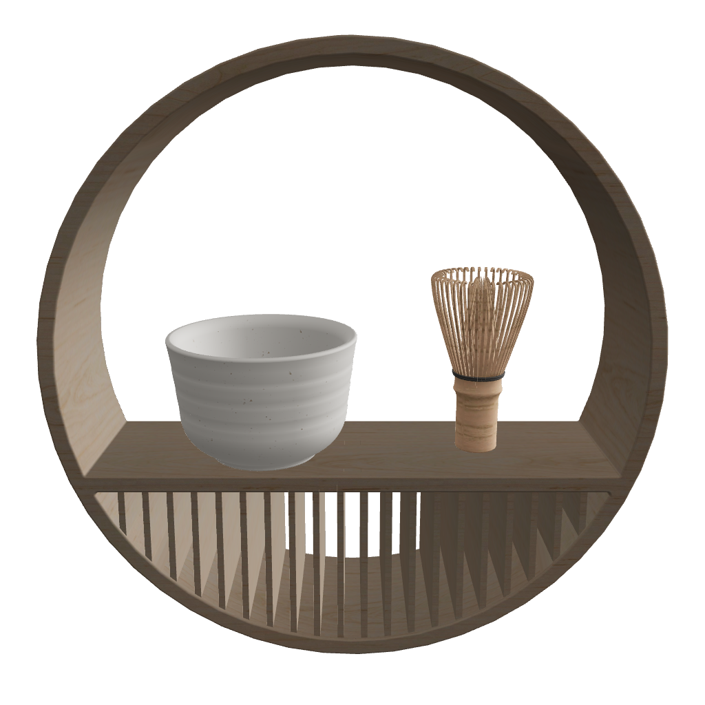 Round Wall Shelf Tea Set - 3D Model Interactive Preview - Circular Shelf Diameter 350mm Depth 100mm