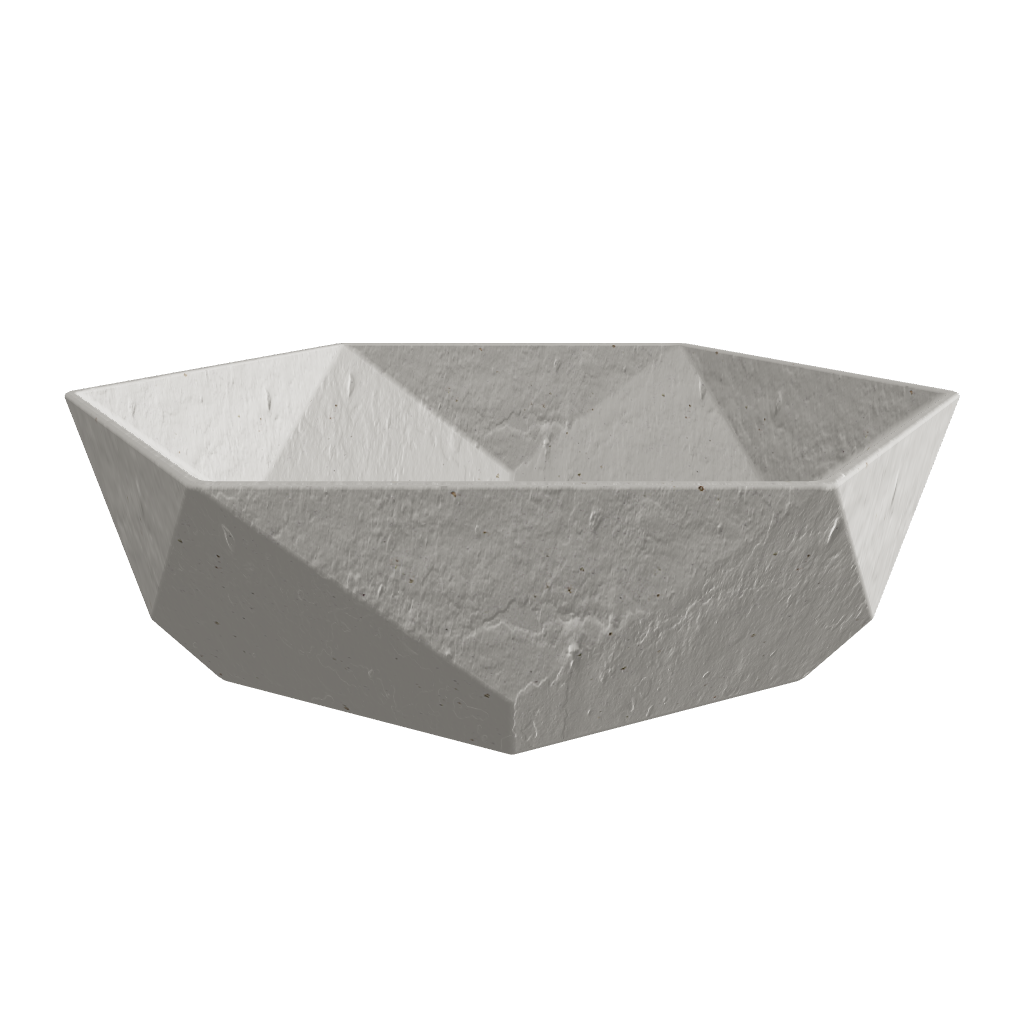 3D viewer preview of origami-inspired tray, angular sculptural surface, W250 D220 H70 mm