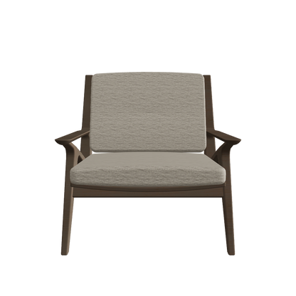 Lounge Chair W750×D800×H700 Dark – front view, angled wood frame with cushioned seat and backrest, FBX/GLB