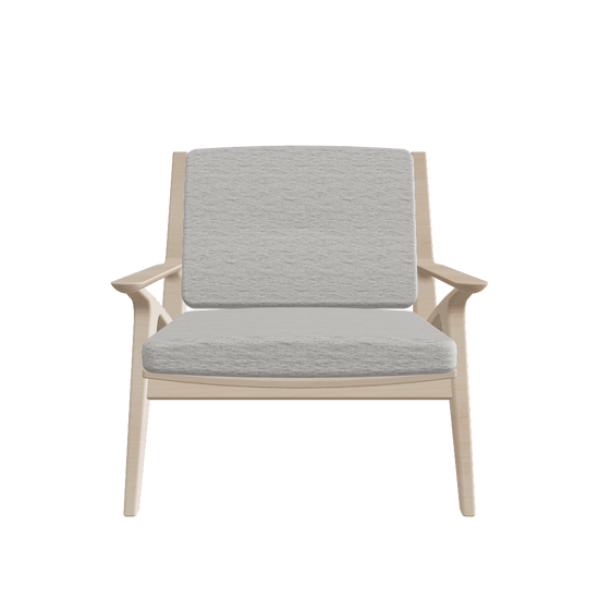Lounge Chair W750×D800×H700 Light – front view, angled wood frame with cushioned seat and backrest, FBX/GLB