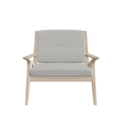 Lounge Chair W750×D800×H700 Light – front view, angled wood frame with cushioned seat and backrest, FBX/GLB