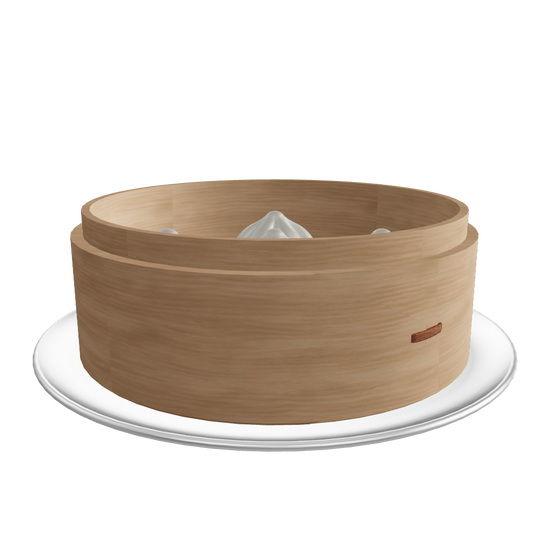 Bamboo steamer 3D model – open lid variant with tray, φ256 H80mm, natural material texture