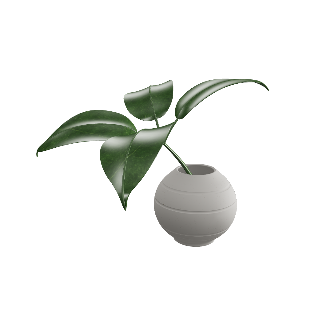 Botanical Leaf - 3D Model Interactive Preview - Green Leaves in Ceramic Vase Height 330mm