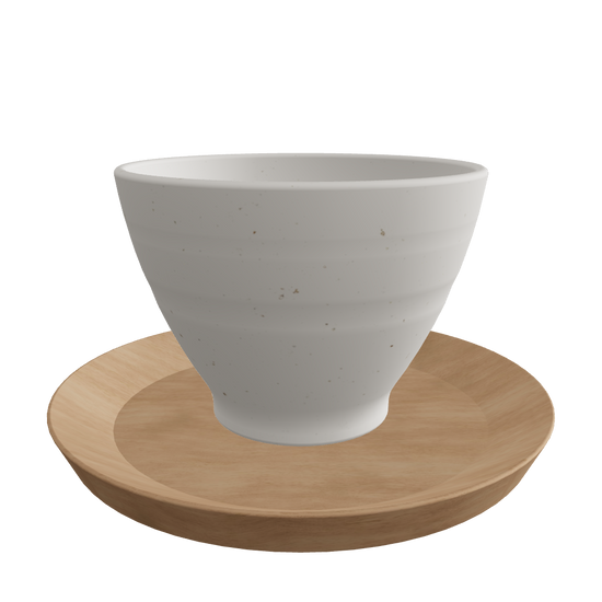 Japanese green tea cup 3D viewer preview, ceramic cup with wooden saucer, FBX GLB