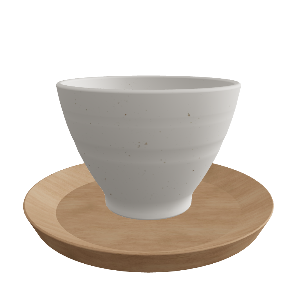 Japanese green tea cup 3D viewer preview, ceramic cup with wooden saucer, FBX GLB