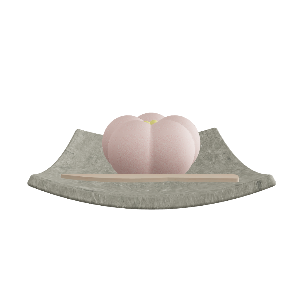 Wagashi Japanese sweets 3D viewer preview, flower-shaped confection on plate, FBX GLB